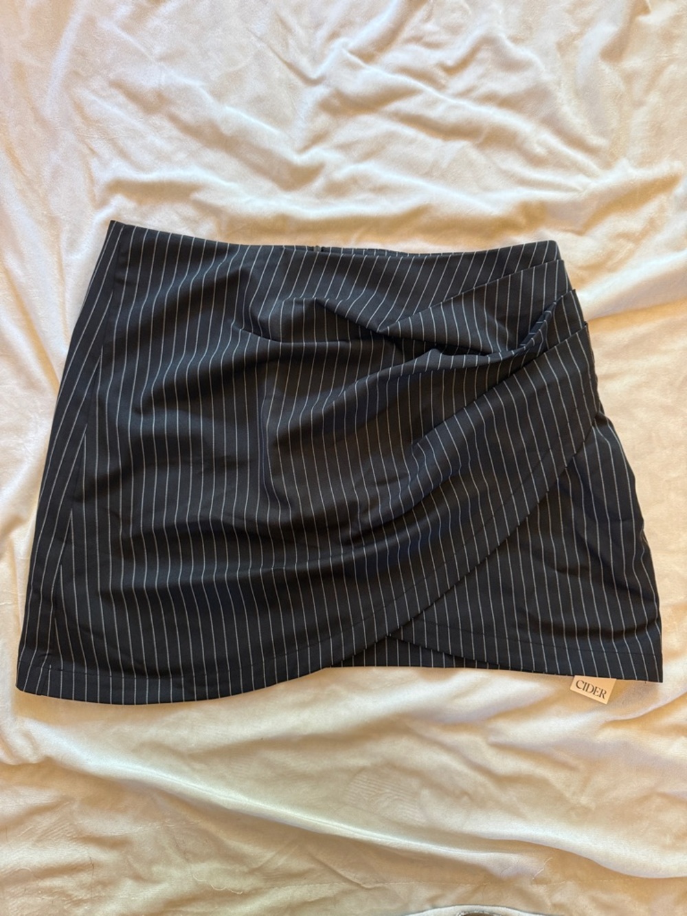 Cider Black Pinstripe Wrap-Effect Mini Skirt